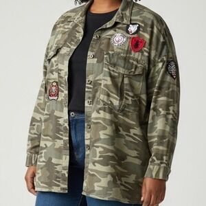 New Look Women's‎ Camo Military Style Patches Utility Oversized Top 2X